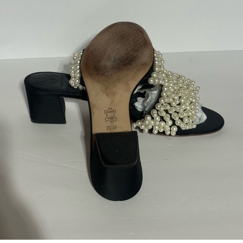 Tory Burch Tatiana Black and White Pearl Sandals - Picture 8 of 10